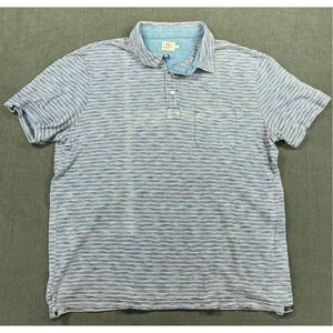 Faherty Polo Shirt Mens XL Blue Red Striped Short Sleeve Soft‎ Casual Surf Style